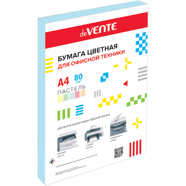 Бумага цветная для офисной техники,'deVENTE', А4 , 80г;м2, пастель, голубой цвет, (20 л), 2072233