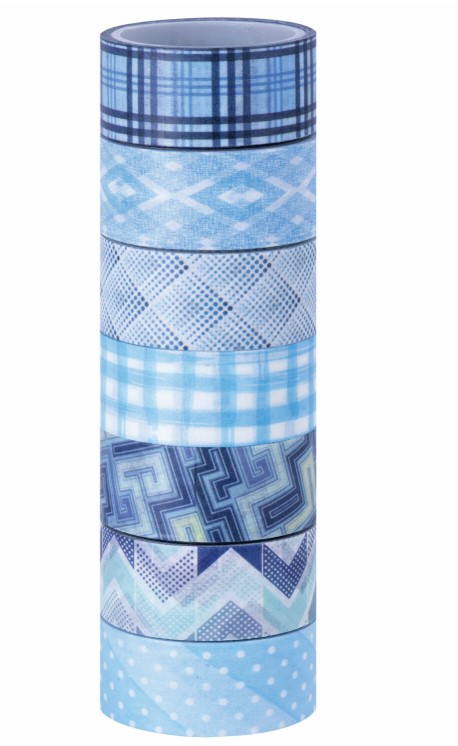Клейкие WASHI-ленты для декора с фольгой Оттенки синего, 15 мм х 3 м, 7 шт, ОСТРОВ СОКРОВИЩ, 661703
